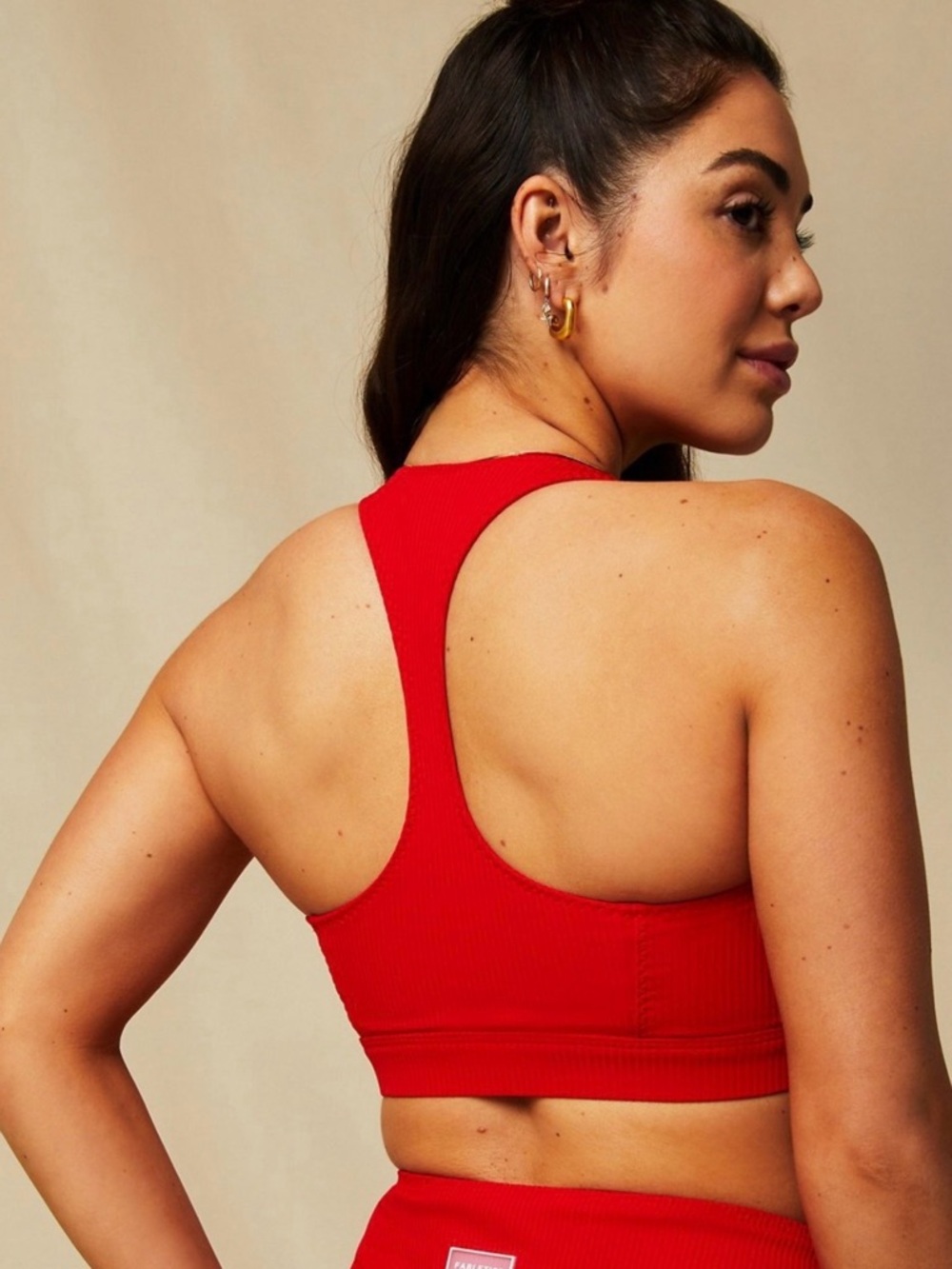 Fabletics Red High-Tide Zip-Front Ribbed Swim Top - Picture 2 of 3